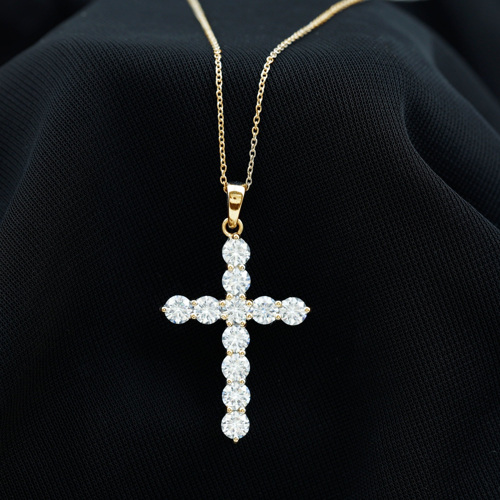 Moissanite Cross Pendant | Round Moissanite Stone - Prong Setting Necklace