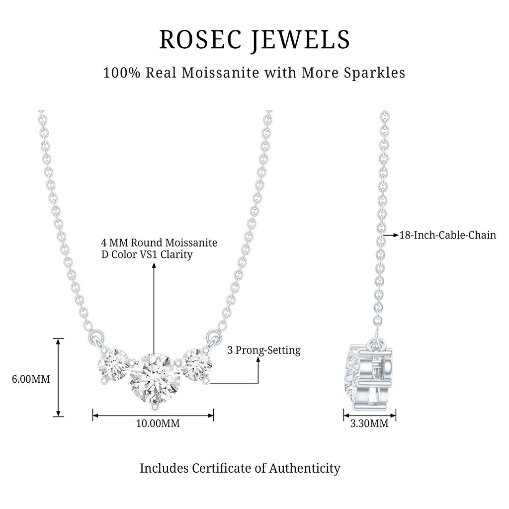 Moissanite Three Stone Necklace - Stackable Pendant With Round Cut D-VS1 Stones