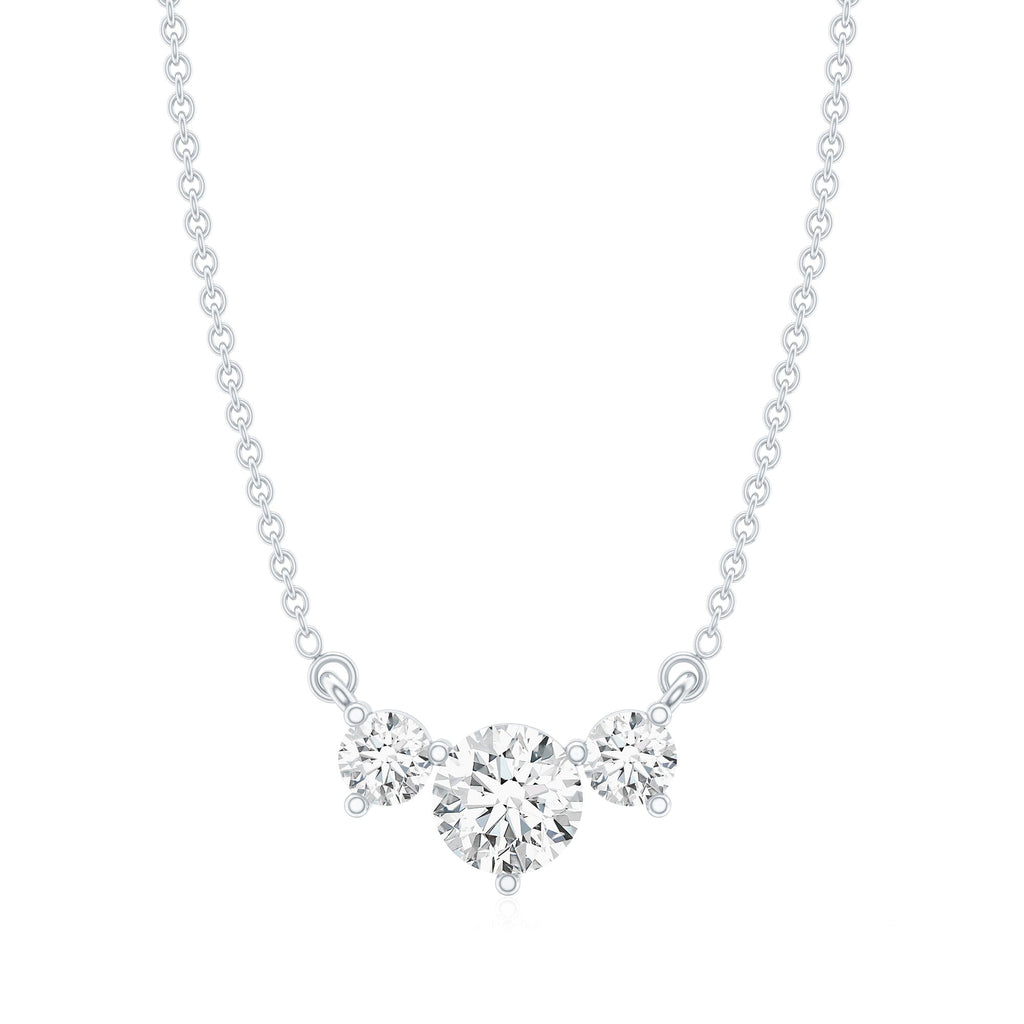 Moissanite Three Stone Necklace - Stackable Pendant With Round Cut D-VS1 Stones
