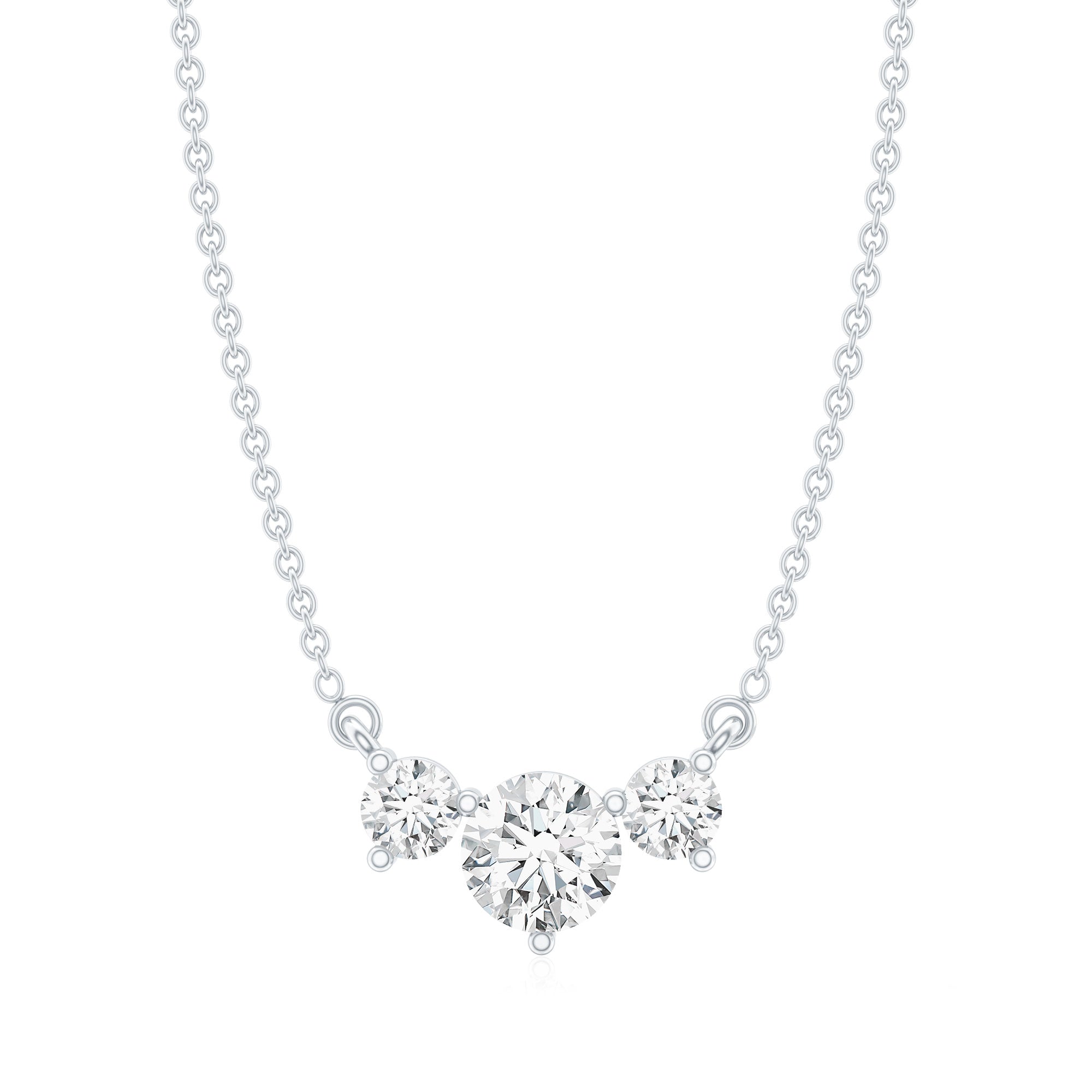 Moissanite Three Stone Necklace - Stackable Pendant With Round Cut D-VS1 Stones