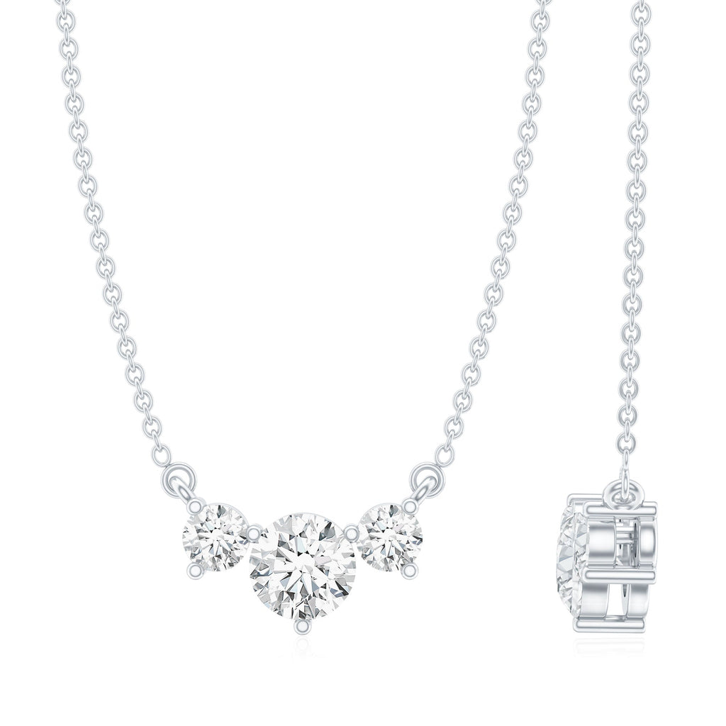 Moissanite Three Stone Necklace - Stackable Pendant With Round Cut D-VS1 Stones