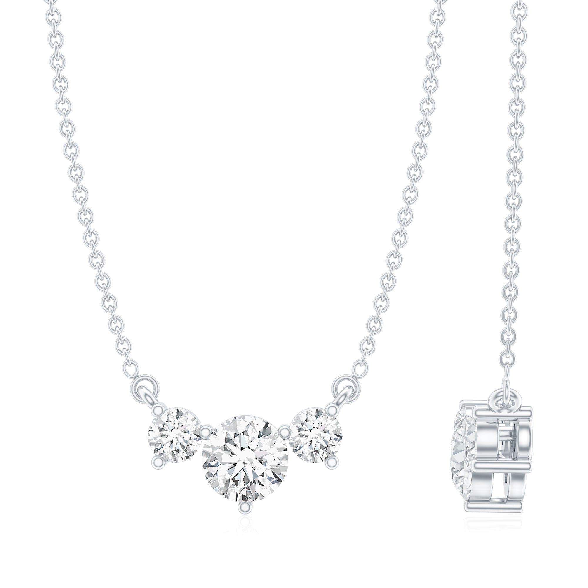 Moissanite Three Stone Necklace - Stackable Pendant With Round Cut D-VS1 Stones