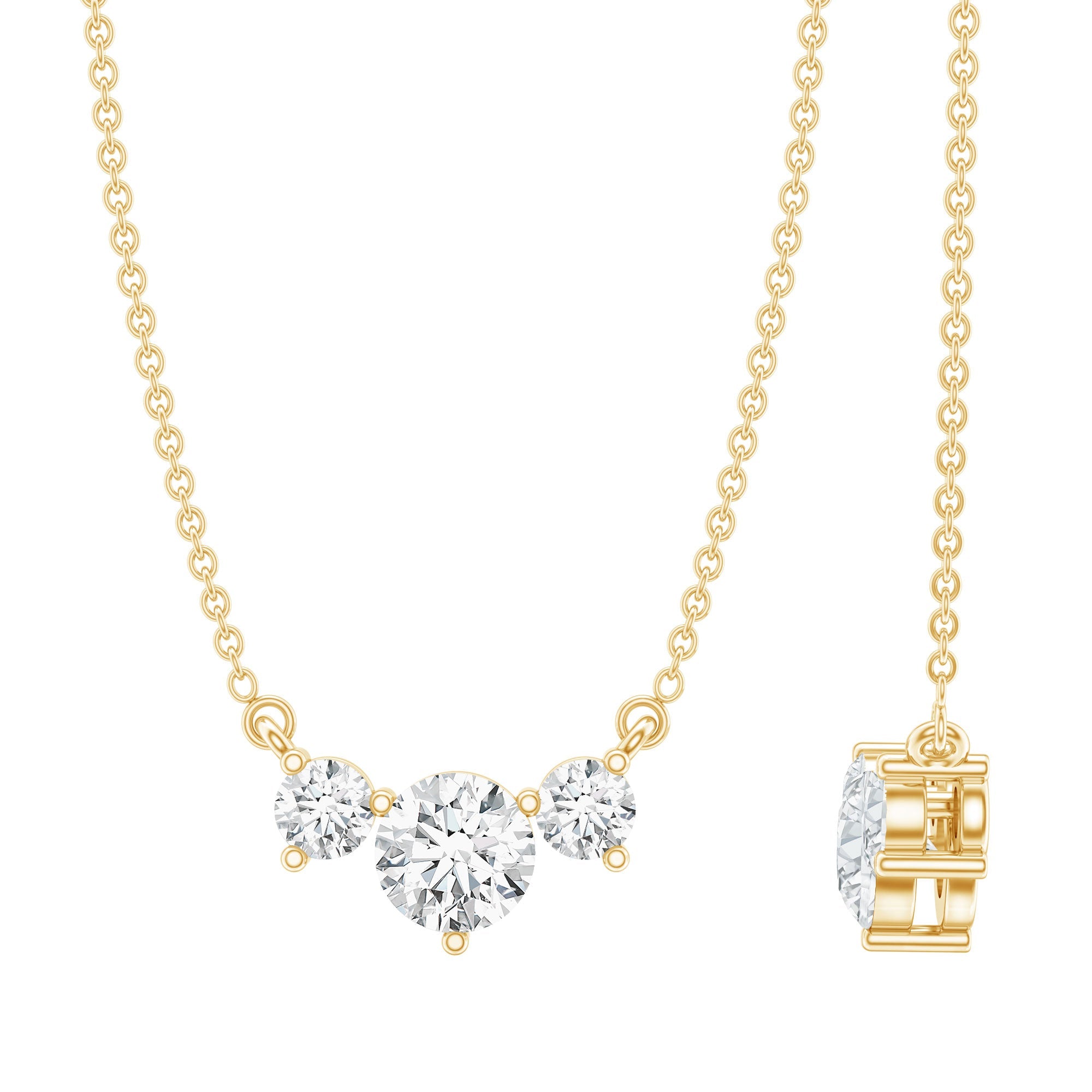 Moissanite Three Stone Necklace - Stackable Pendant With Round Cut D-VS1 Stones