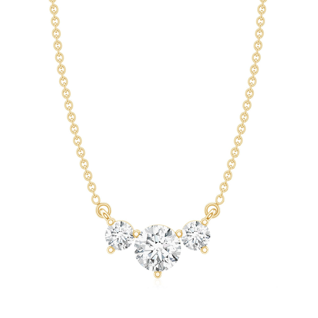 Moissanite Three Stone Necklace - Stackable Pendant With Round Cut D-VS1 Stones