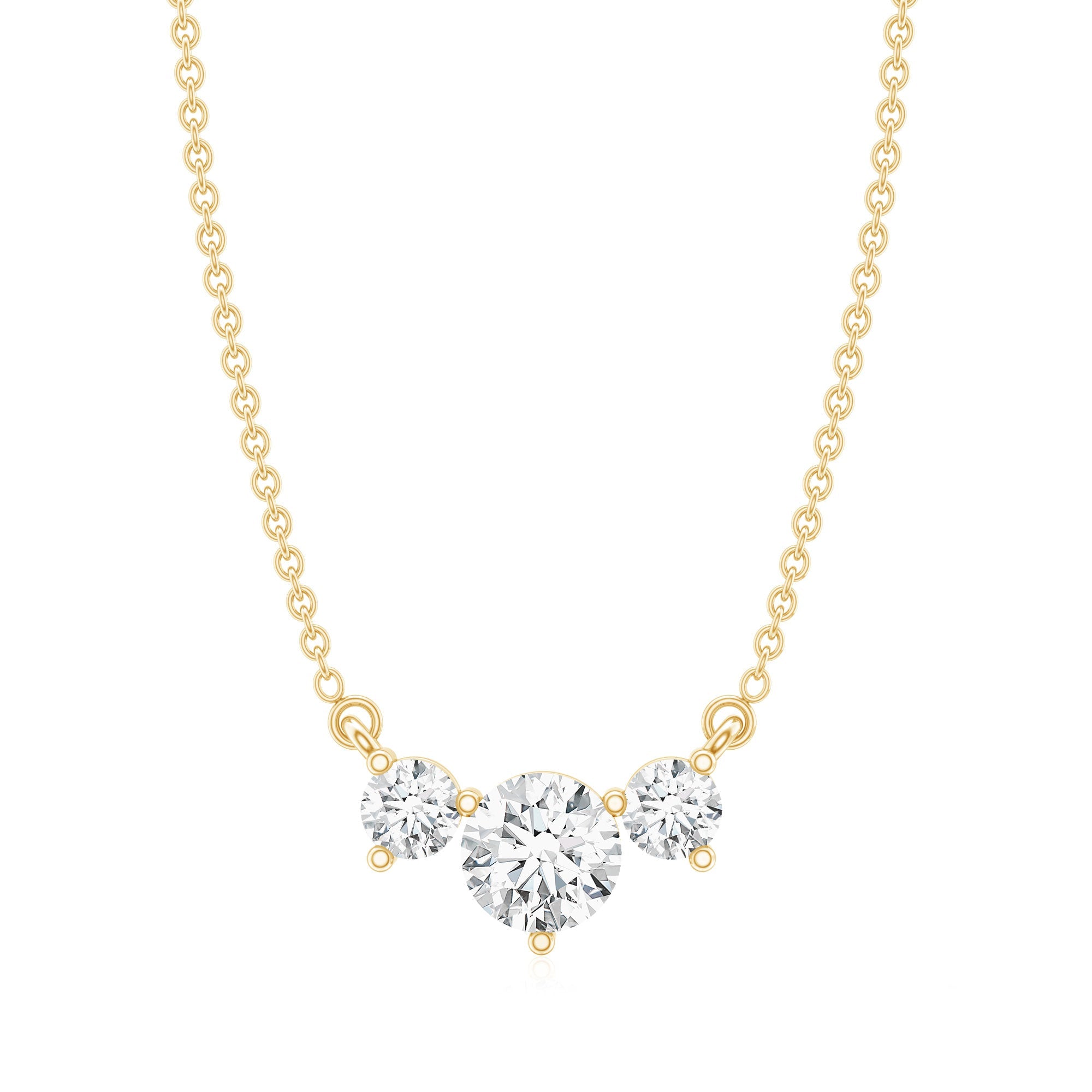 Moissanite Three Stone Necklace - Stackable Pendant With Round Cut D-VS1 Stones