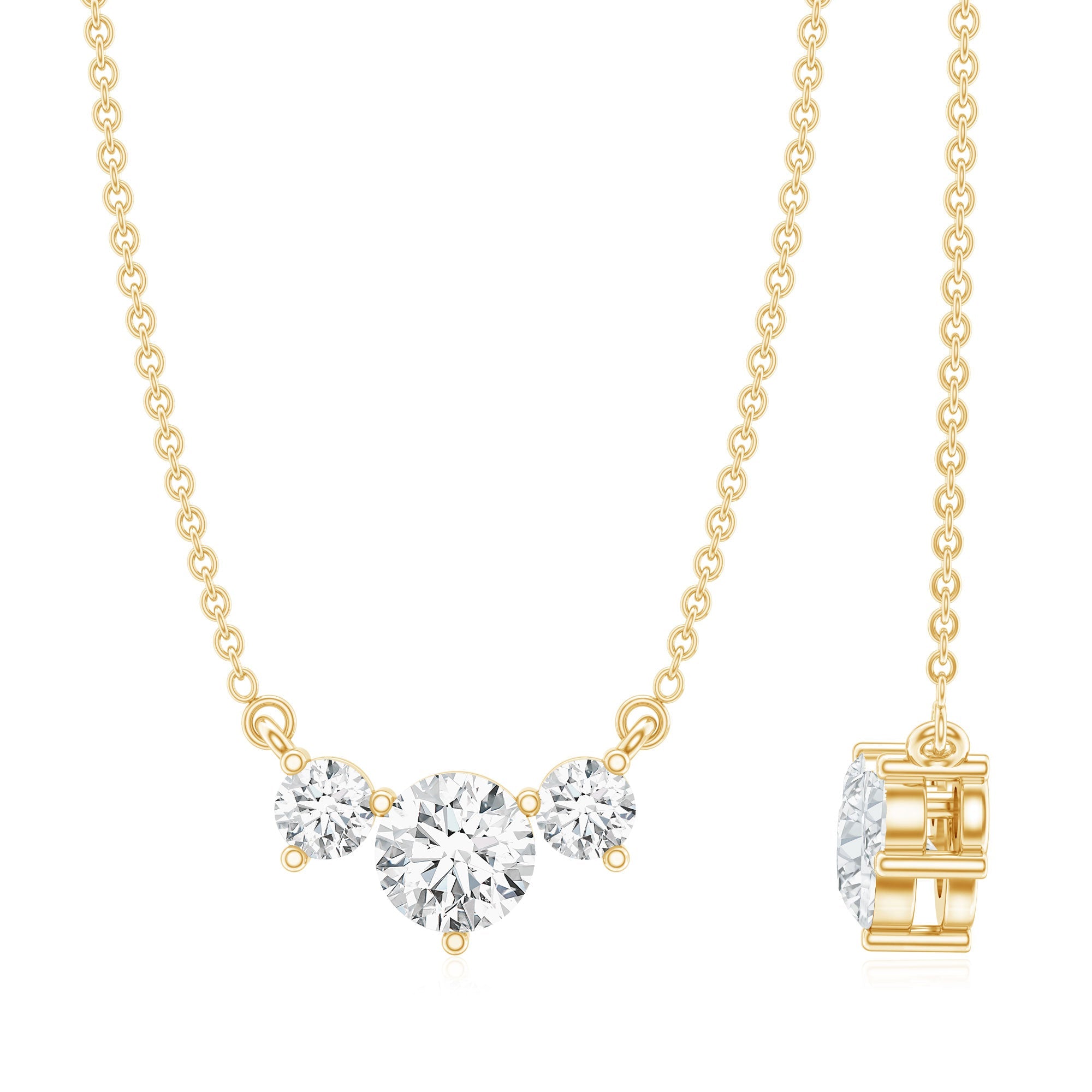 Moissanite Three Stone Necklace - Stackable Pendant With Round Cut D-VS1 Stones