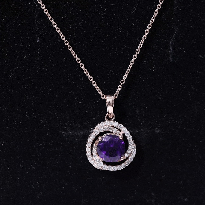 Amethyst Pendant Necklace - Diamond Swirl Necklace With 7mm Purple Gemstone