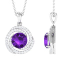 Amethyst Pendant Necklace - Diamond Swirl Necklace With 7mm Purple Gemstone