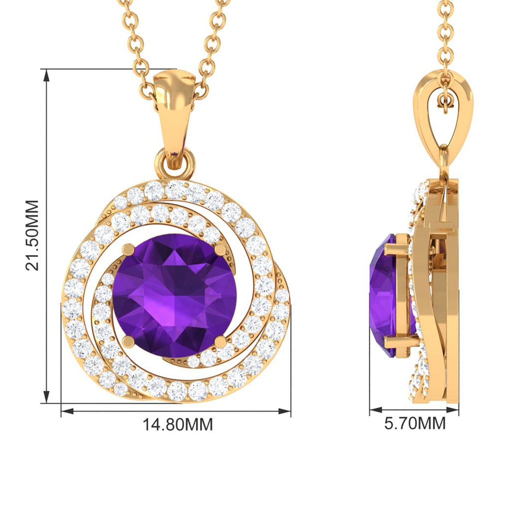 Amethyst Pendant Necklace - Diamond Swirl Necklace With 7mm Purple Gemstone