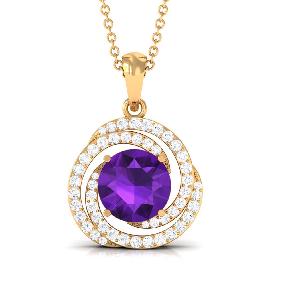 Amethyst Pendant Necklace - Diamond Swirl Necklace With 7mm Purple Gemstone
