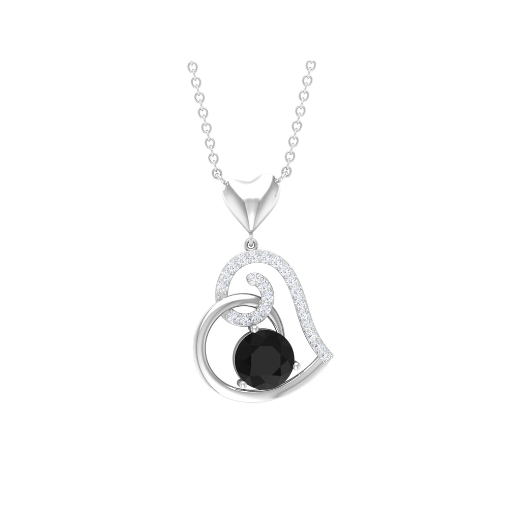 2 Carat Black Onyx and Diamond Heart Drop Pendant