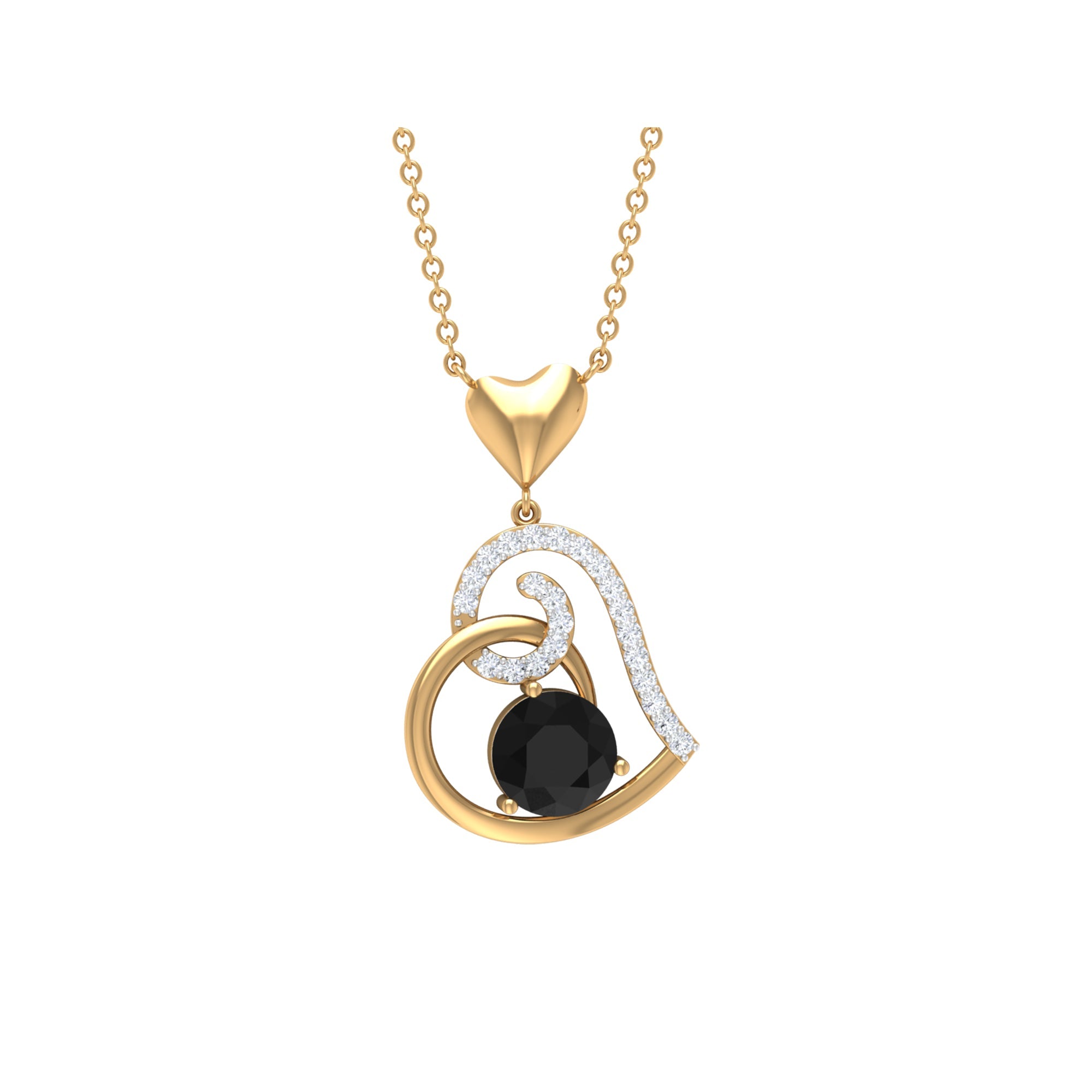 2 Carat Black Onyx and Diamond Heart Drop Pendant