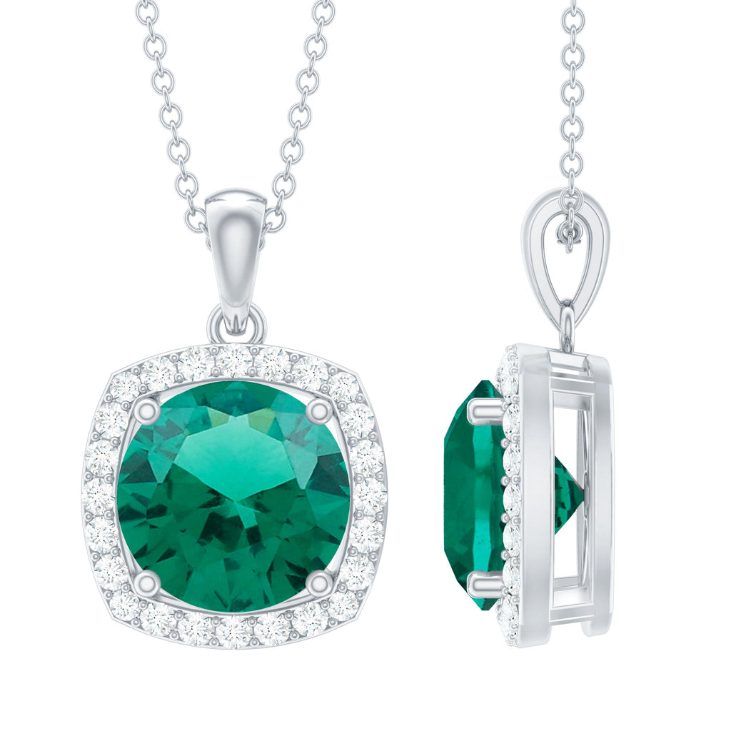 Lab Created Emerald Necklace – 3.5 Carat Round Cut Diamond Halo Pendant