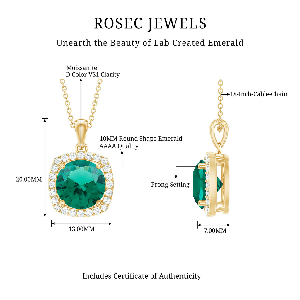 Lab Created Emerald Necklace – 3.5 Carat Round Cut Diamond Halo Pendant