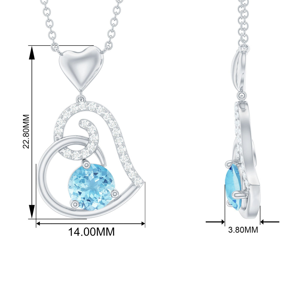 Aquamarine Heart Pendant – Solid Gold Solitaire with Diamond Prong Setting