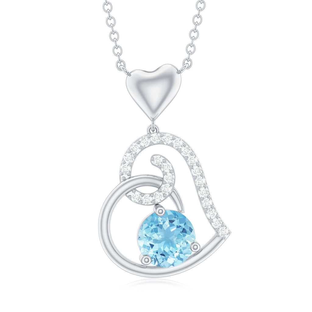 Aquamarine Heart Pendant – Solid Gold Solitaire with Diamond Prong Setting