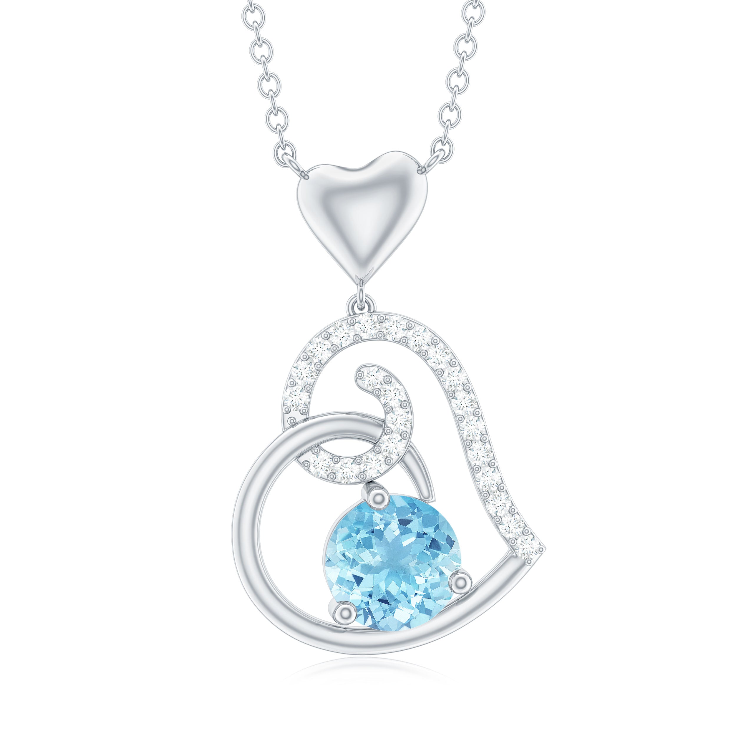 Aquamarine Heart Pendant – Solid Gold Solitaire with Diamond Prong Setting