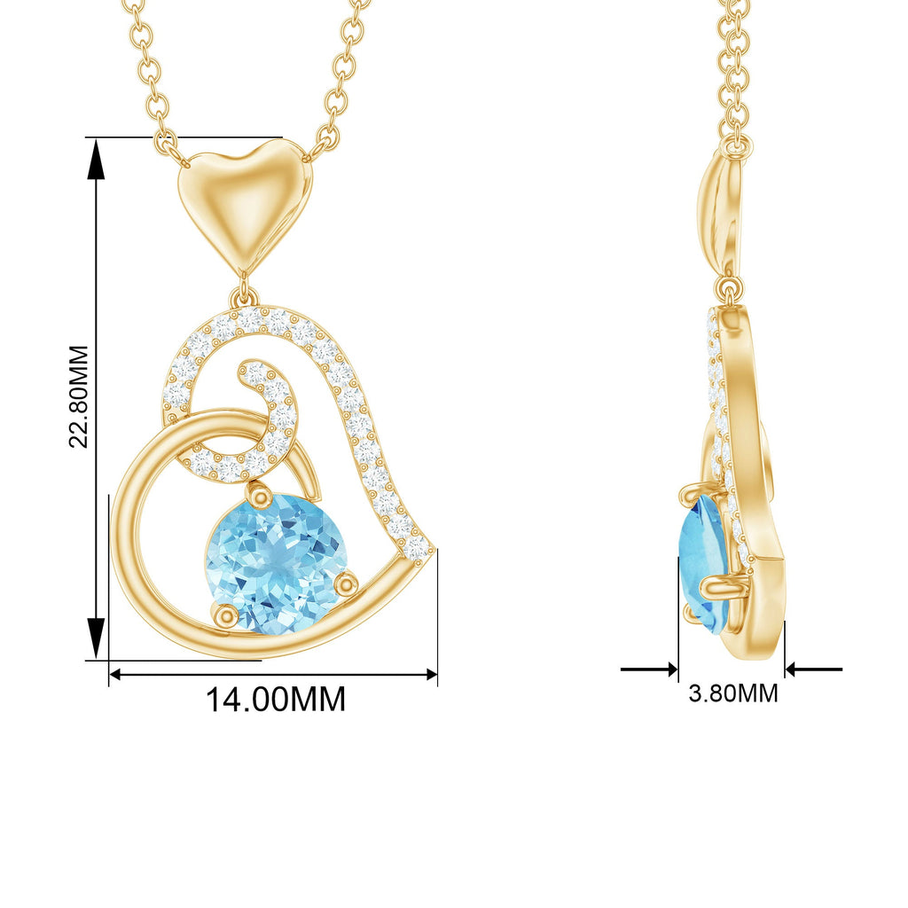 Aquamarine Heart Pendant – Solid Gold Solitaire with Diamond Prong Setting