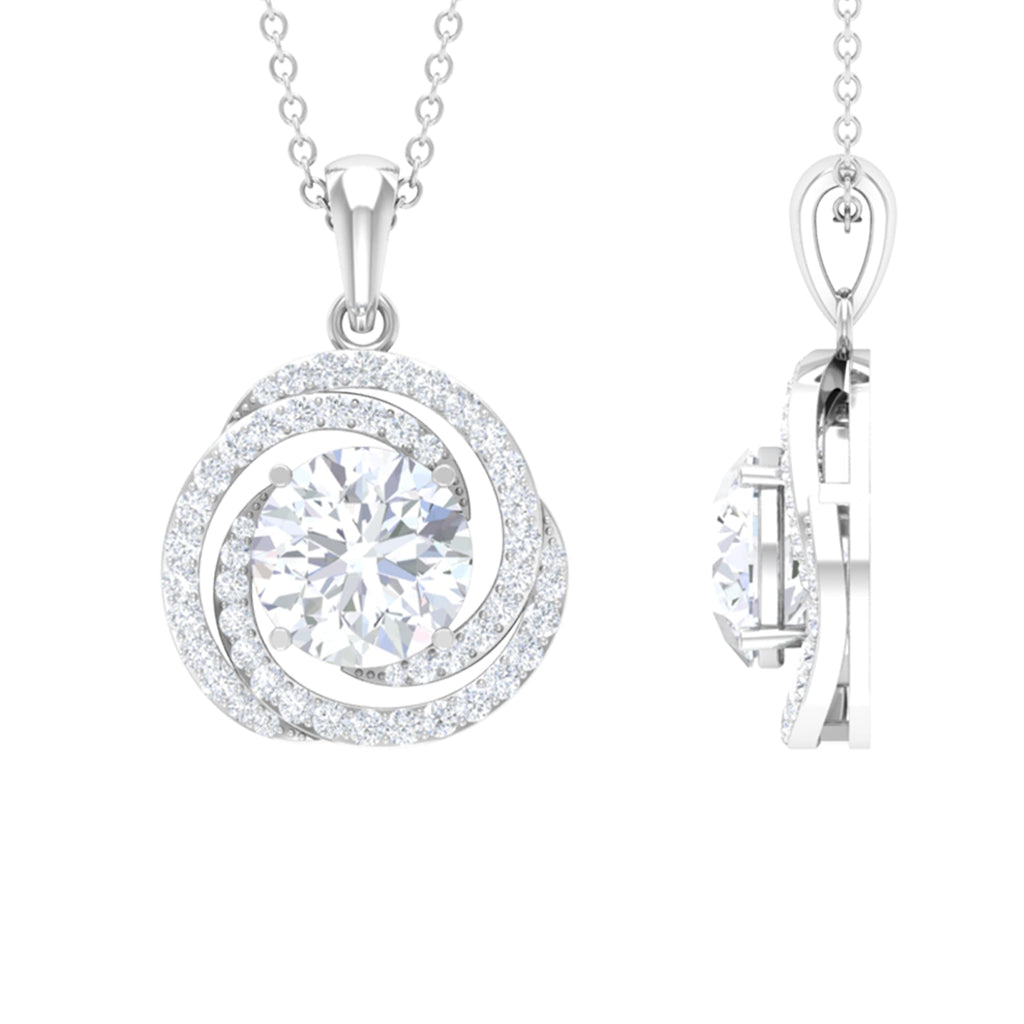 2 Carat Moissanite Necklace - Certified Swirl Pendant With Prong Setting