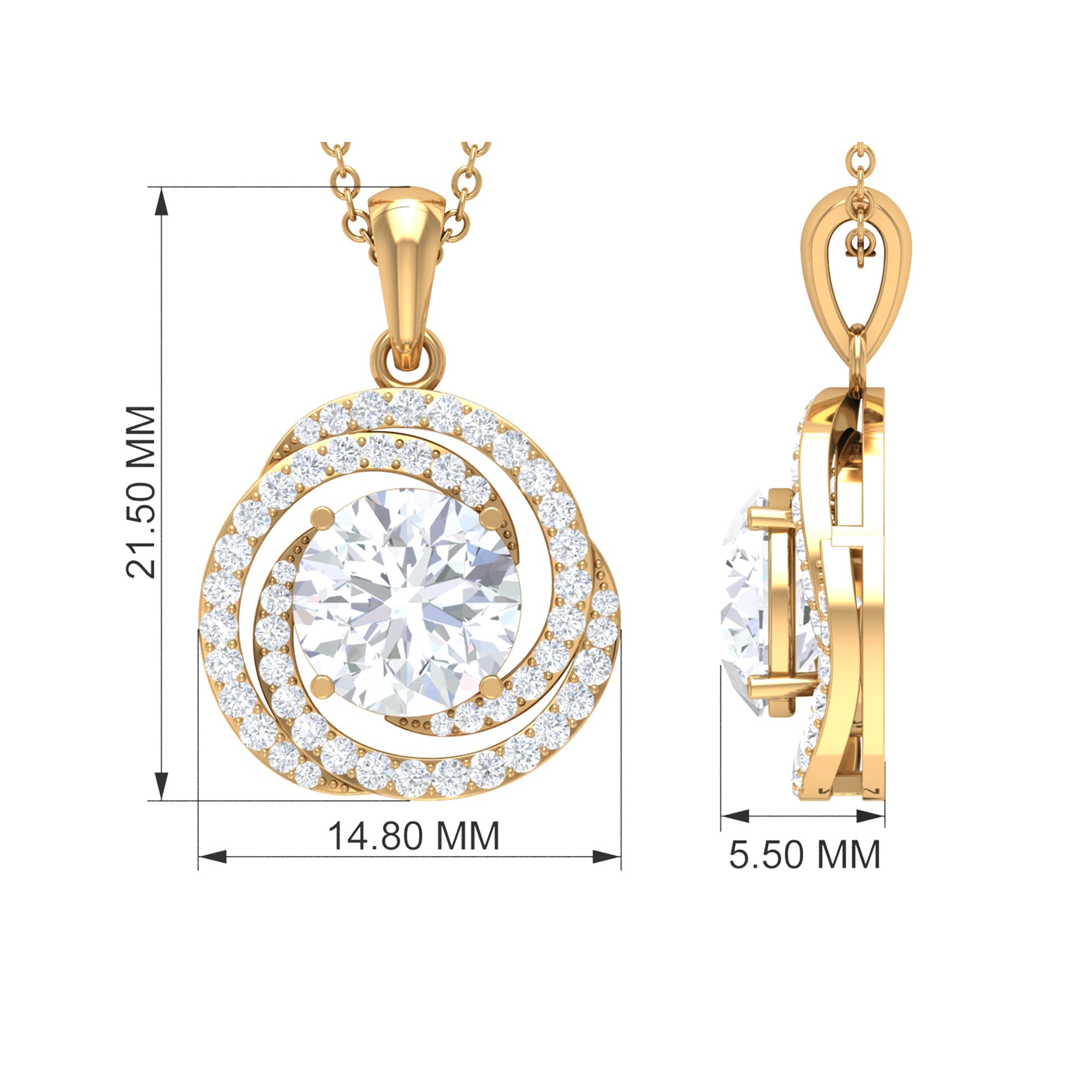 2 Carat Moissanite Necklace - Certified Swirl Pendant With Prong Setting