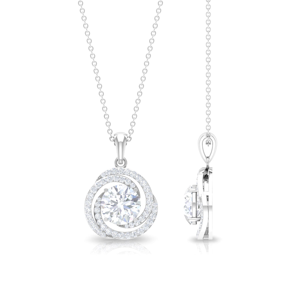2 Carat Moissanite Necklace - Certified Swirl Pendant With Prong Setting