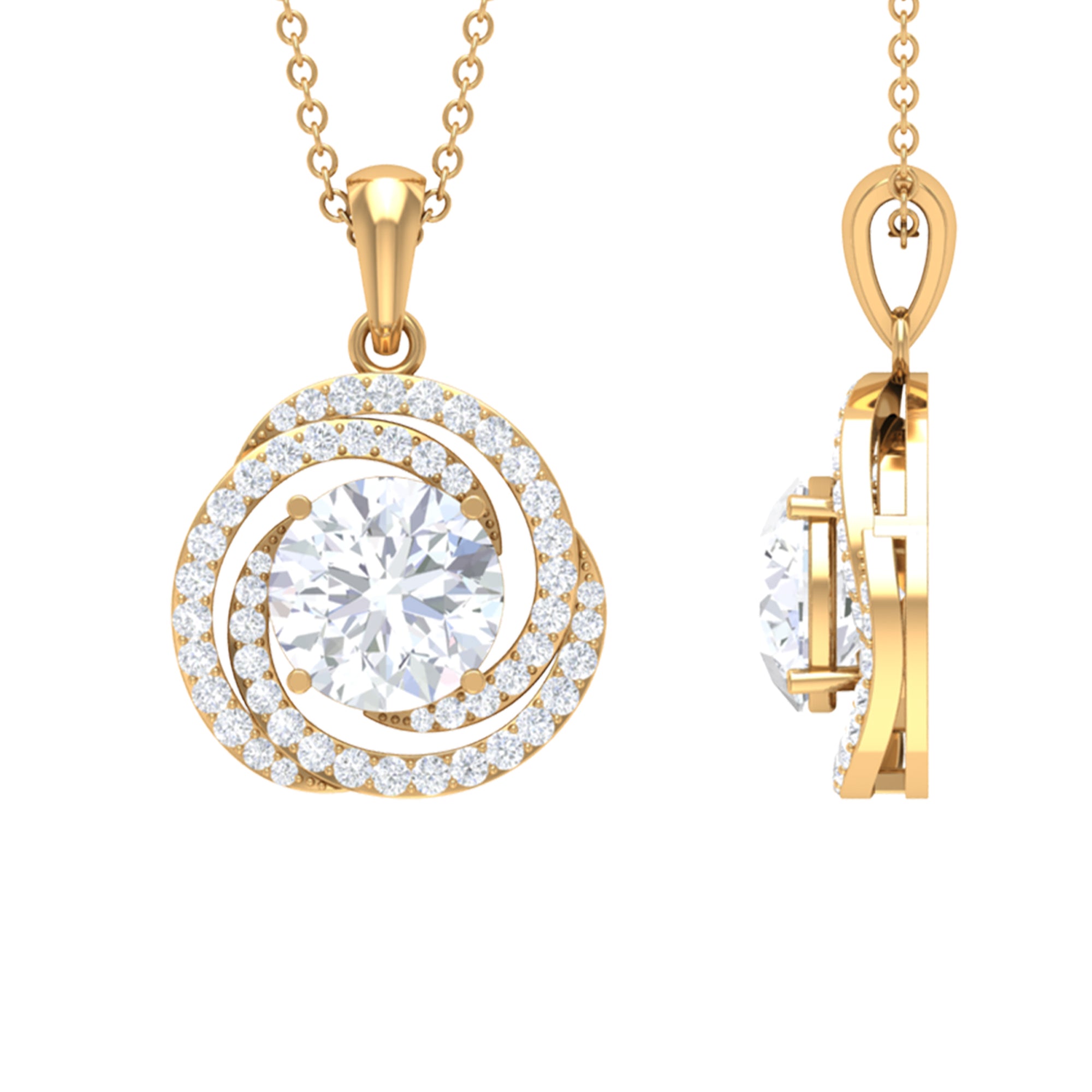 2 Carat Moissanite Necklace - Certified Swirl Pendant With Prong Setting