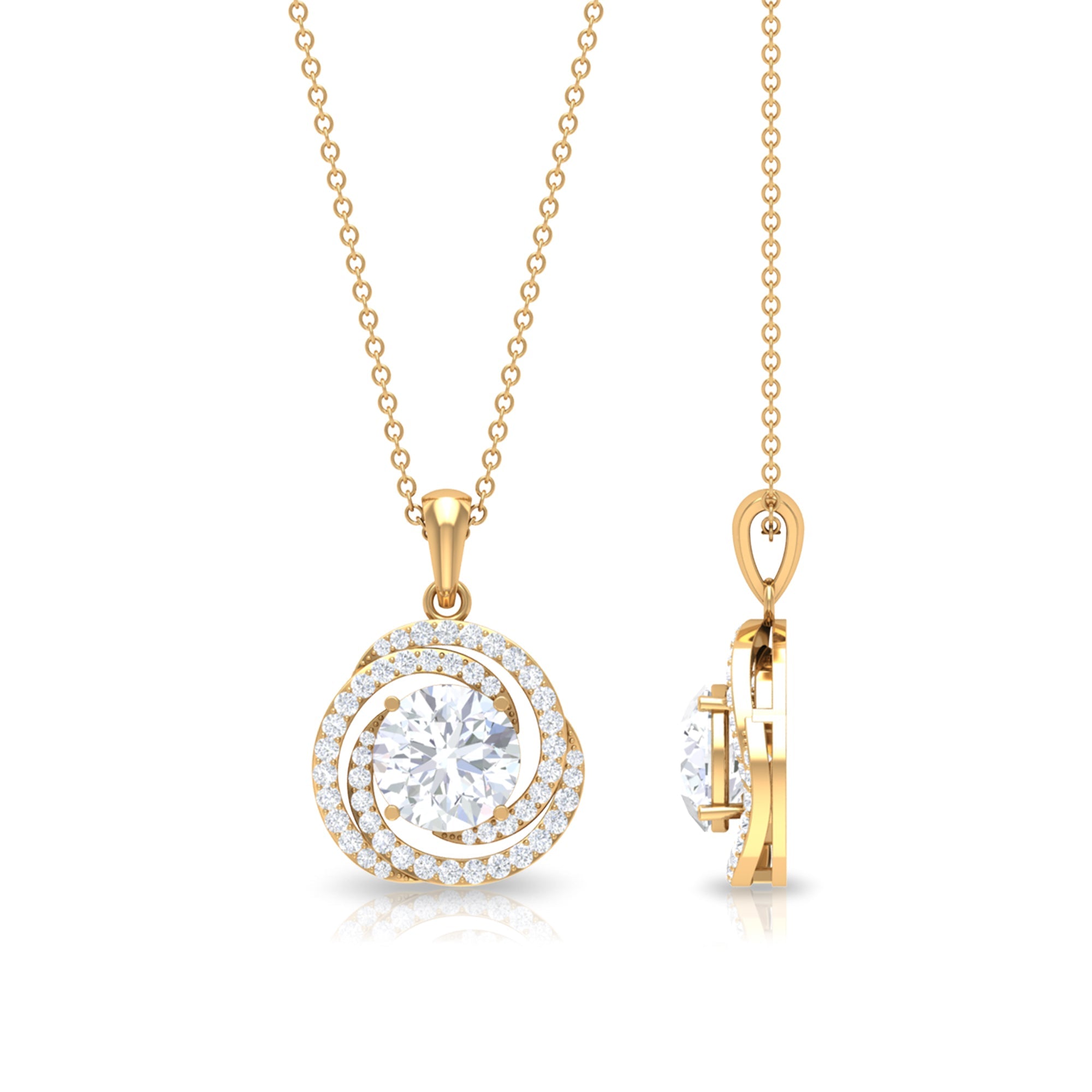 2 Carat Moissanite Necklace - Certified Swirl Pendant With Prong Setting