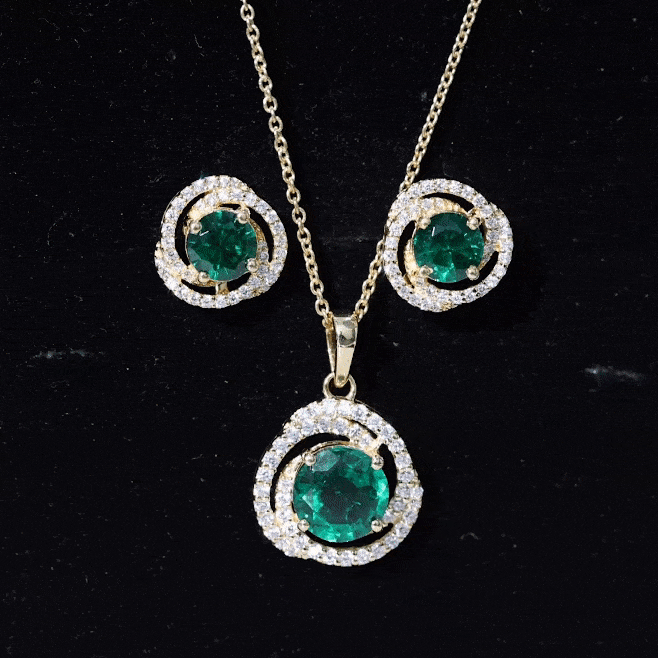 Emerald Necklace Set – Lab Created Emerald & Moissanite Swirl Pendant Earrings