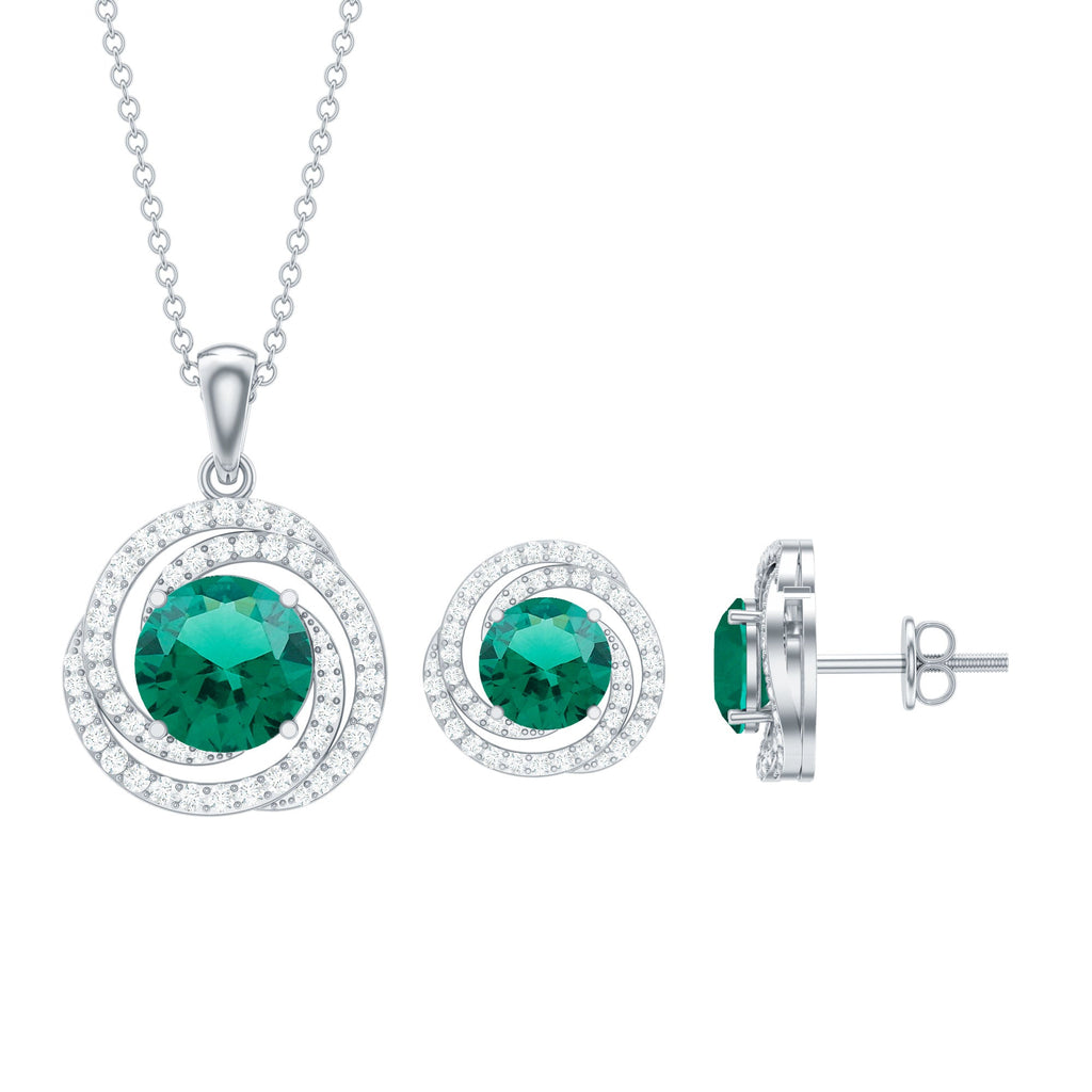 Emerald Necklace Set – Lab Created Emerald & Moissanite Swirl Pendant Earrings