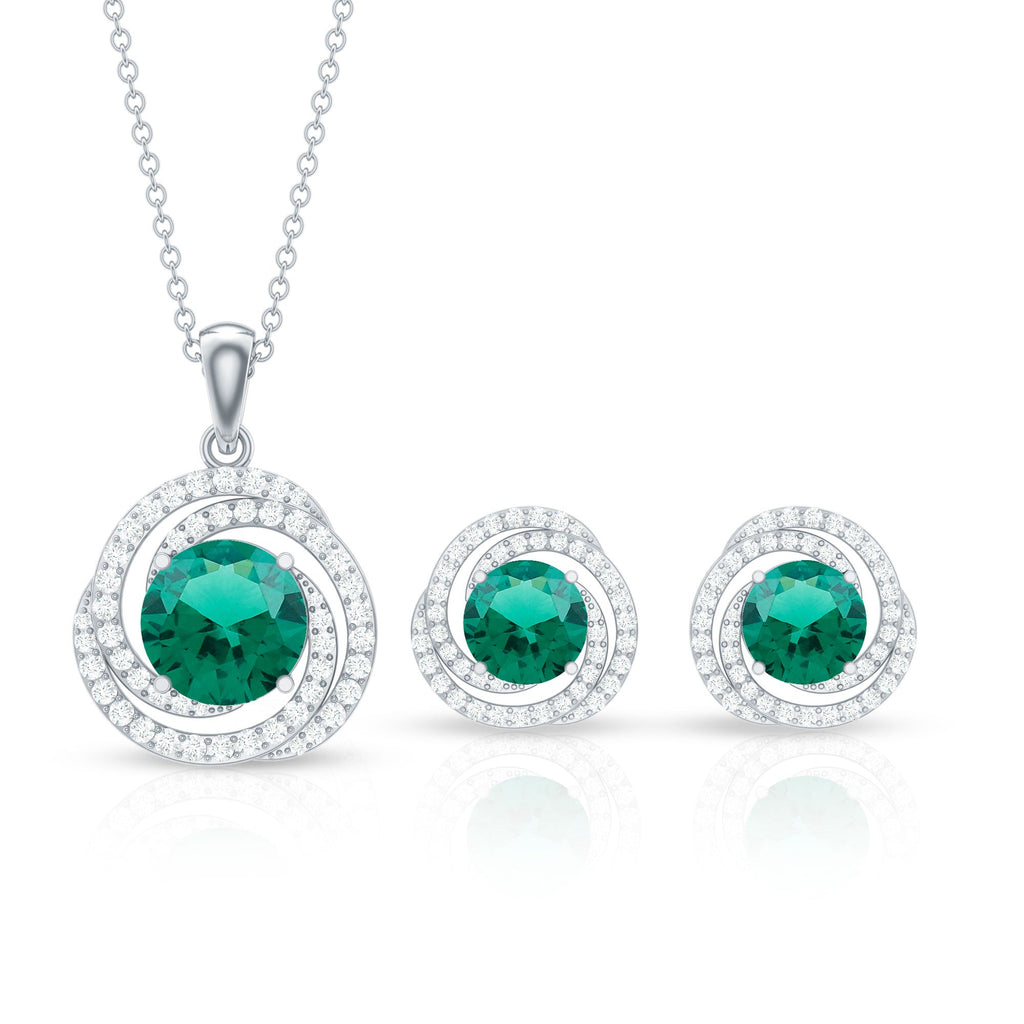 Emerald Necklace Set – Lab Created Emerald & Moissanite Swirl Pendant Earrings
