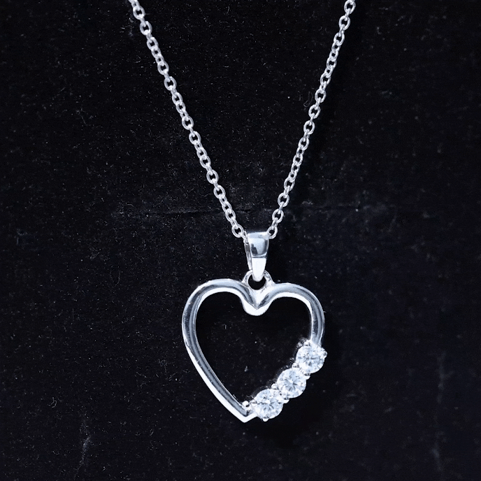 Moissanite Heart Necklace - Open Heart Pendant With Three Stone Prong Setting
