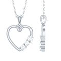 Moissanite Heart Necklace - Open Heart Pendant With Three Stone Prong Setting