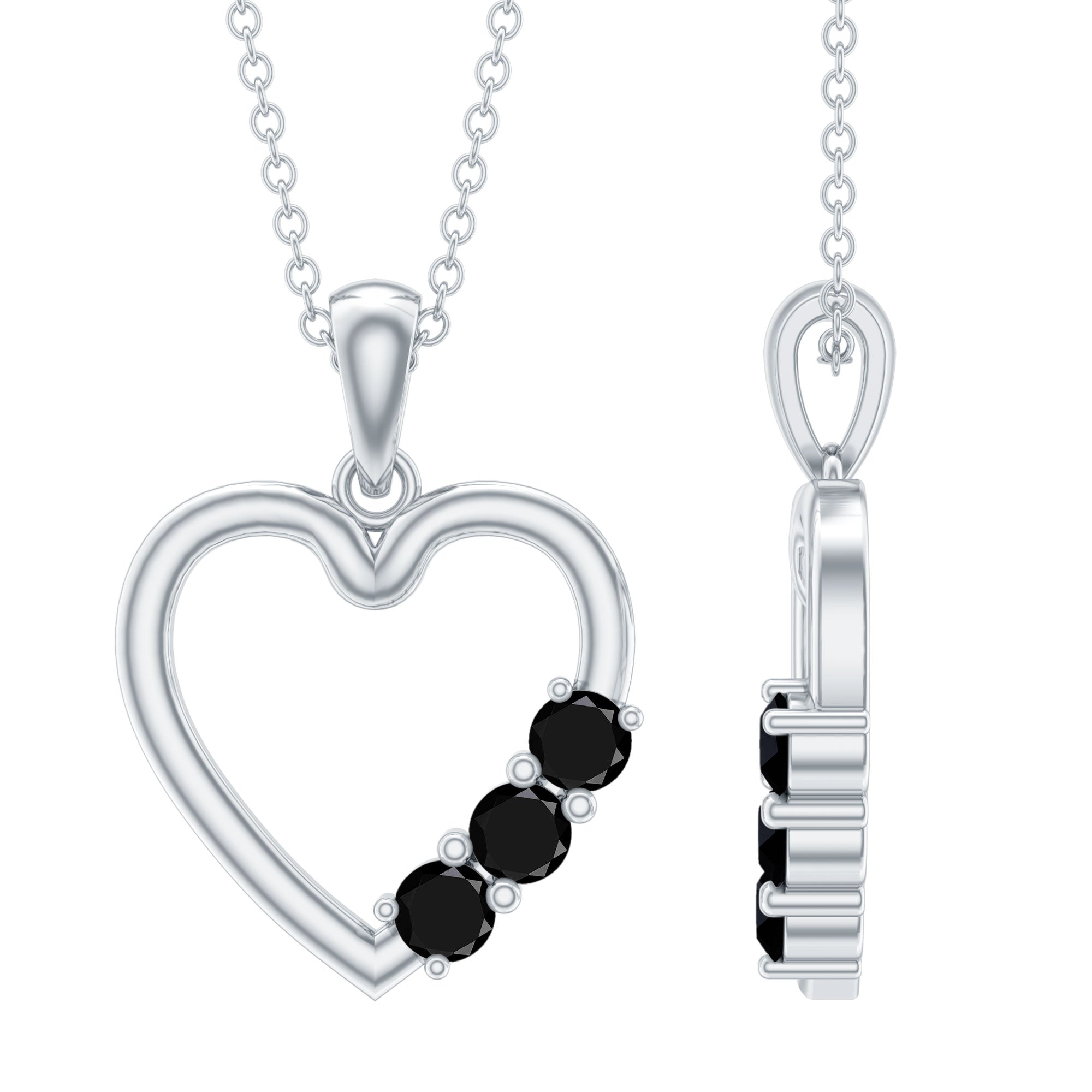 Real Black Onyx Open Heart Pendant Necklace