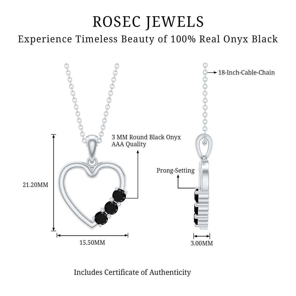 Real Black Onyx Open Heart Pendant Necklace