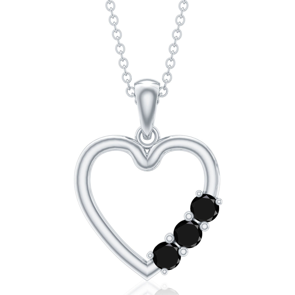 Real Black Onyx Open Heart Pendant Necklace