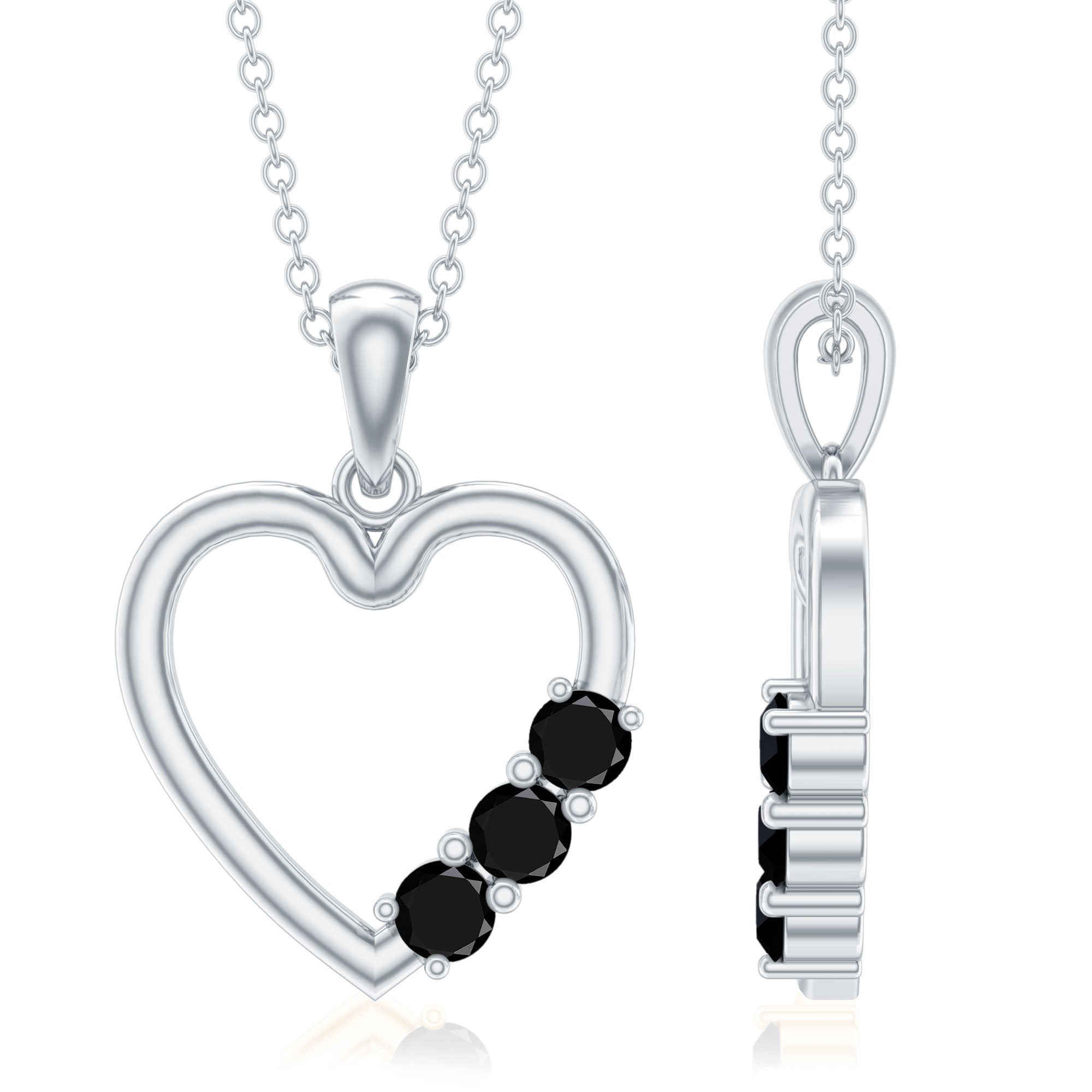 Real Black Onyx Open Heart Pendant Necklace