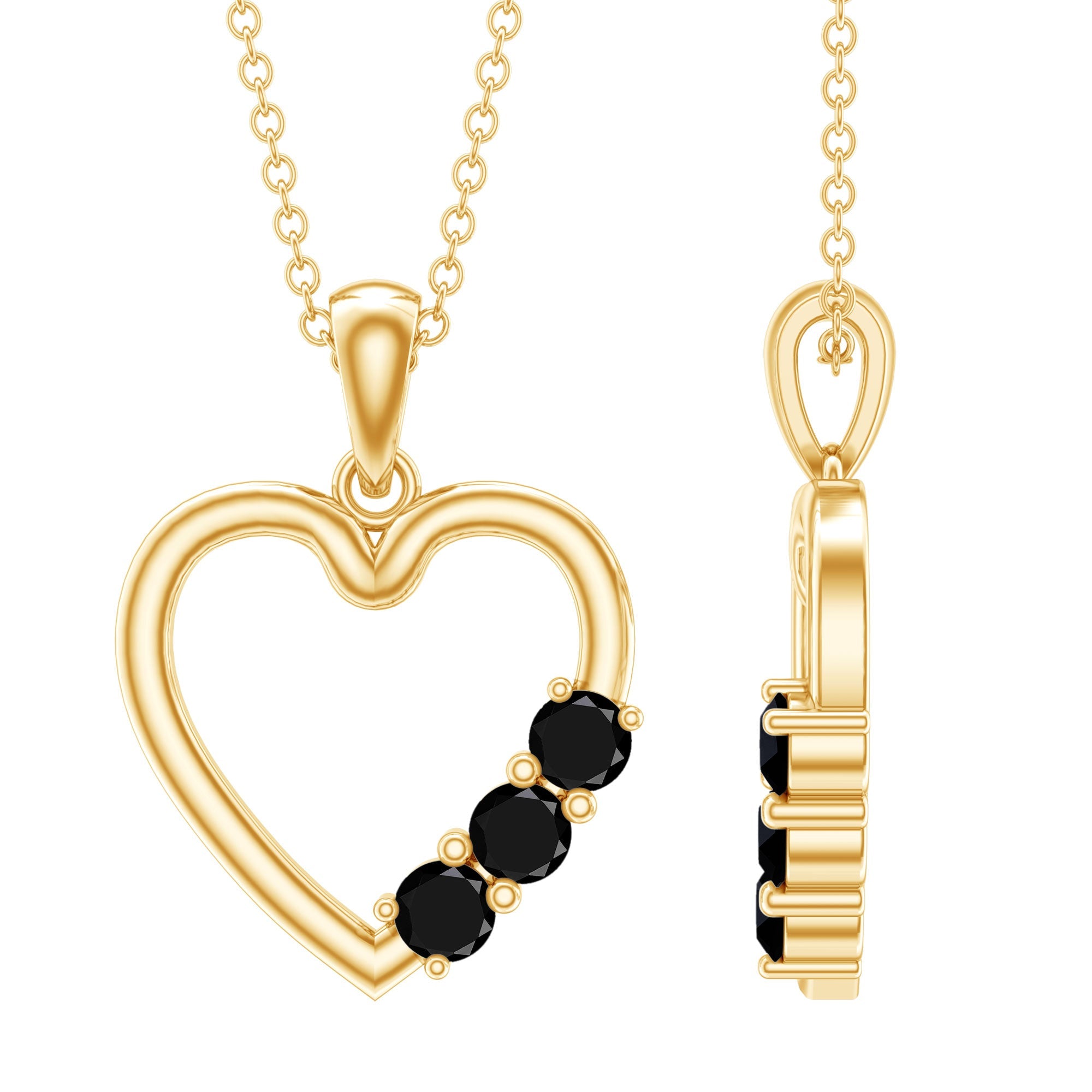 Real Black Onyx Open Heart Pendant Necklace