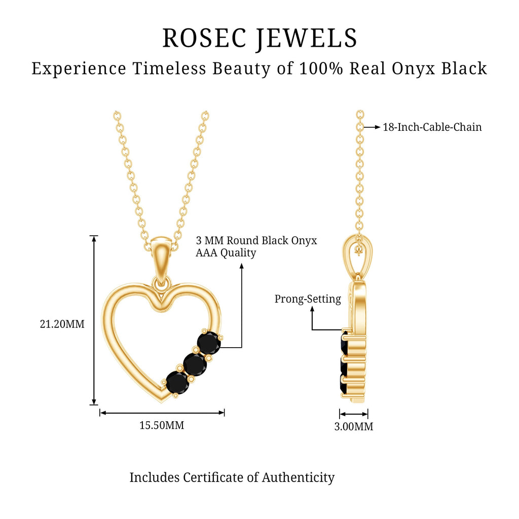 Real Black Onyx Open Heart Pendant Necklace