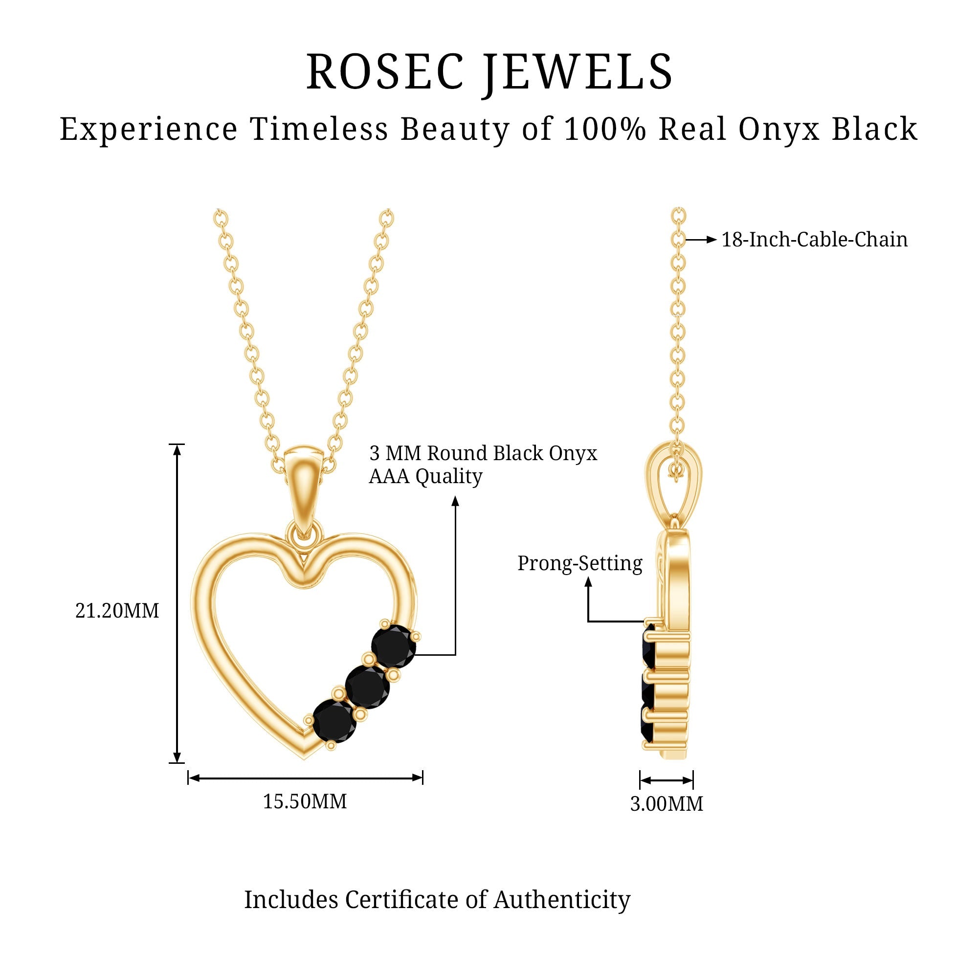 Real Black Onyx Open Heart Pendant Necklace