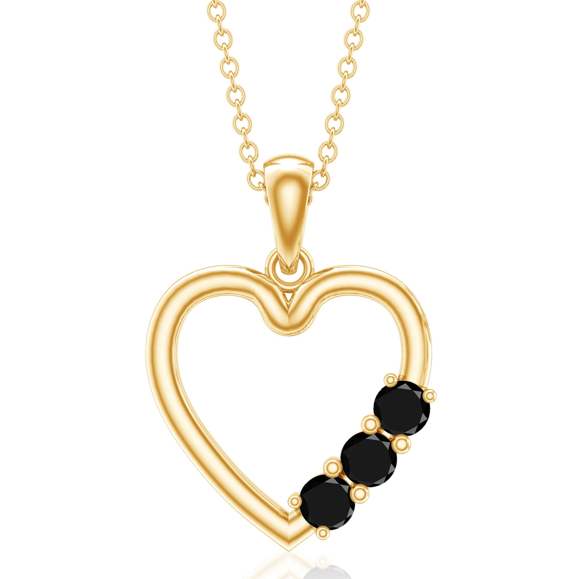 Real Black Onyx Open Heart Pendant Necklace