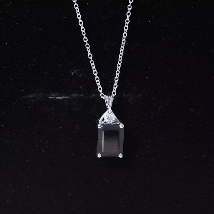 Natural 1.8 Carat Black Onyx Emerald Cut Necklace With Chain