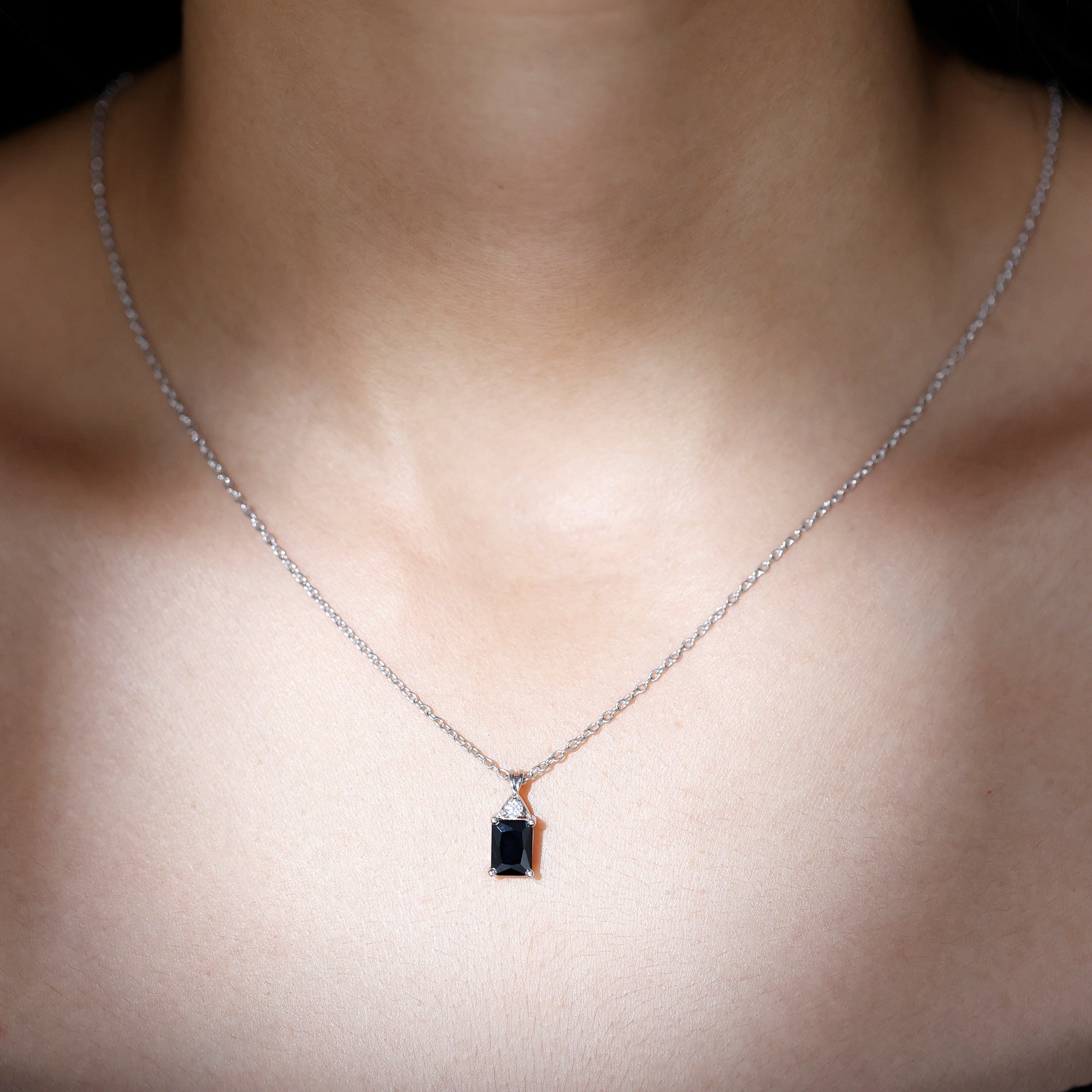 Natural 1.8 Carat Black Onyx Emerald Cut Necklace With Chain