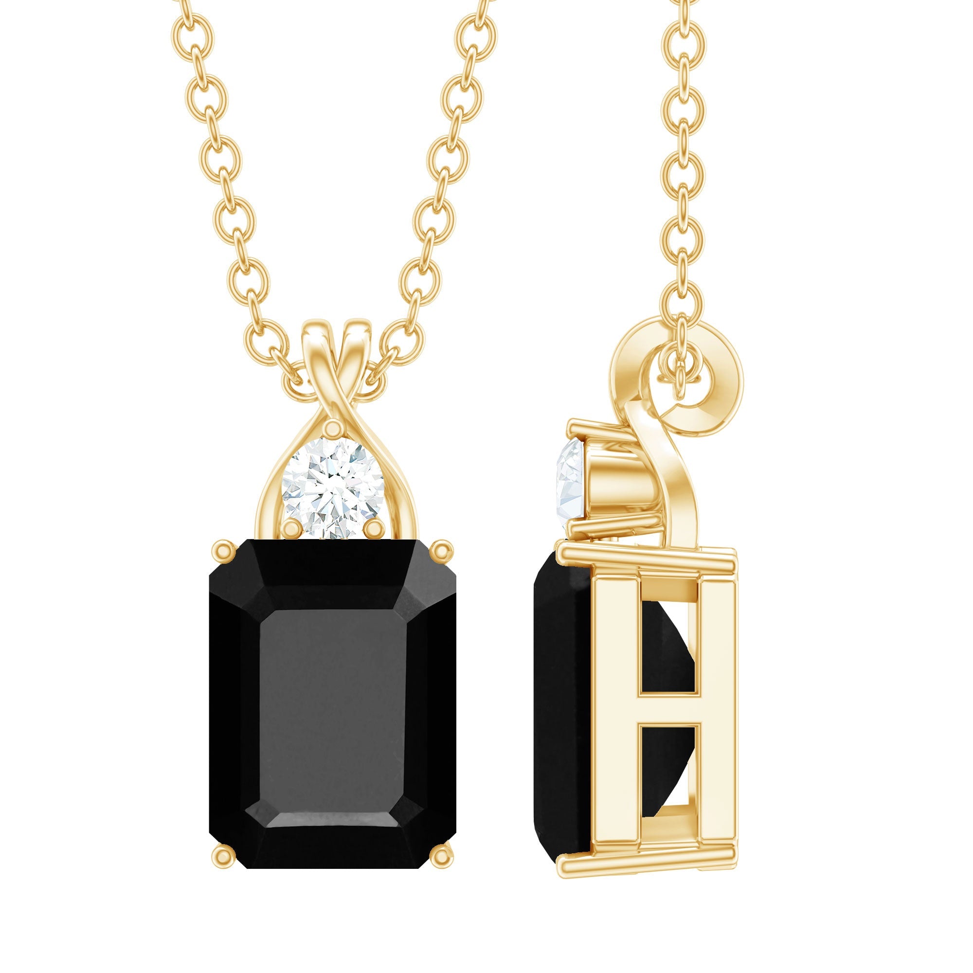 Natural 1.8 Carat Black Onyx Emerald Cut Necklace With Chain