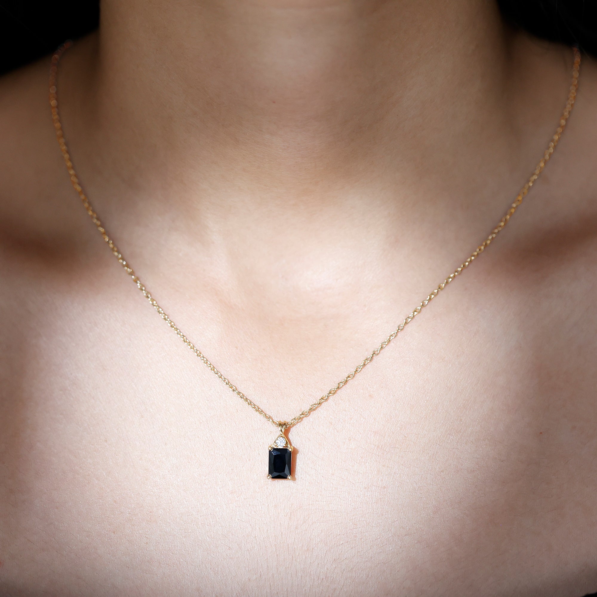 Natural 1.8 Carat Black Onyx Emerald Cut Necklace With Chain
