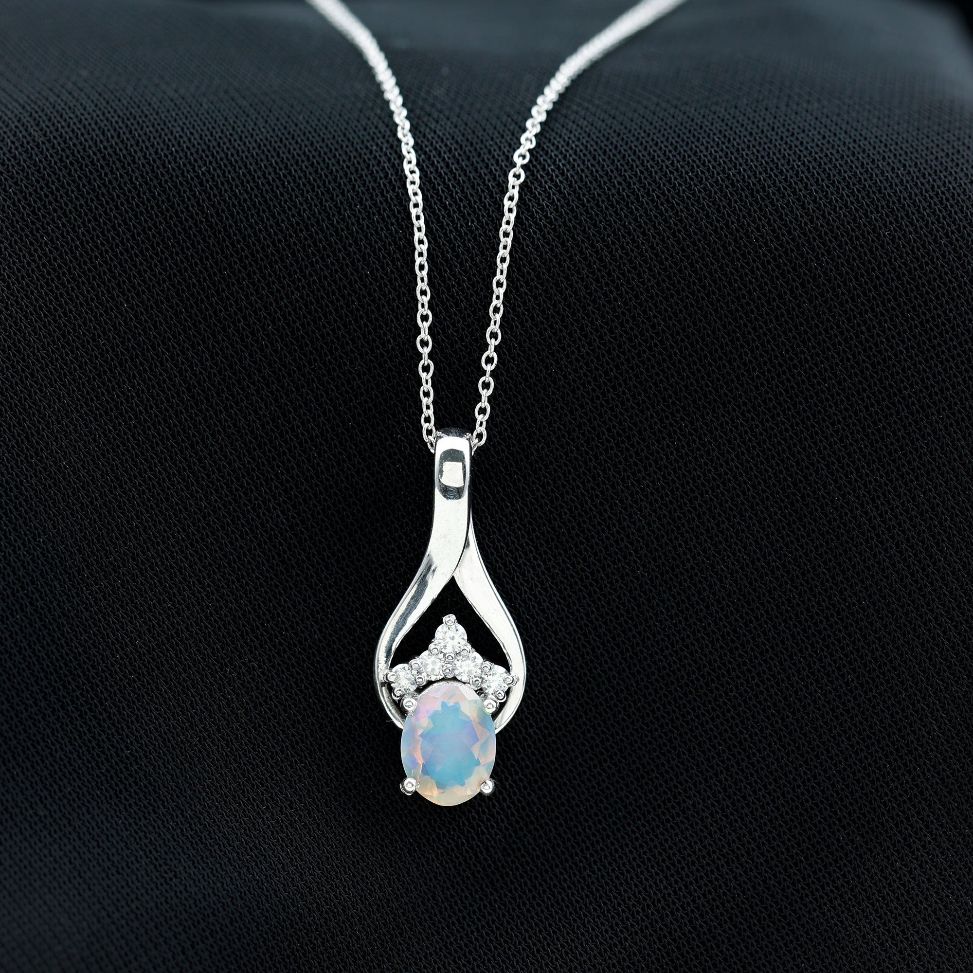 1.2 Carat Oval Ethiopian Opal Teardrop Pendant in Silver