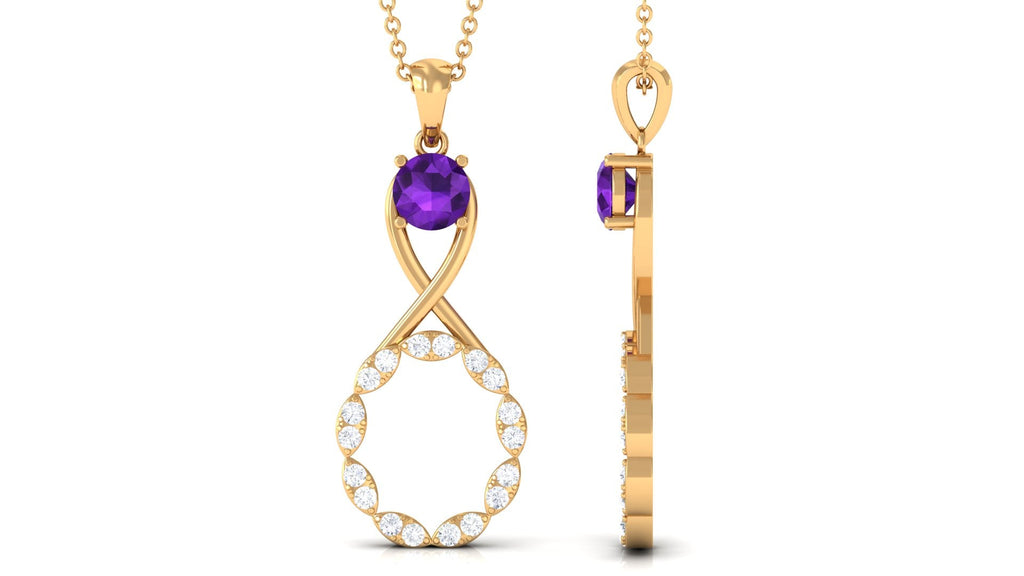 Natural Amethyst Diamond Infinity Pendant Necklace