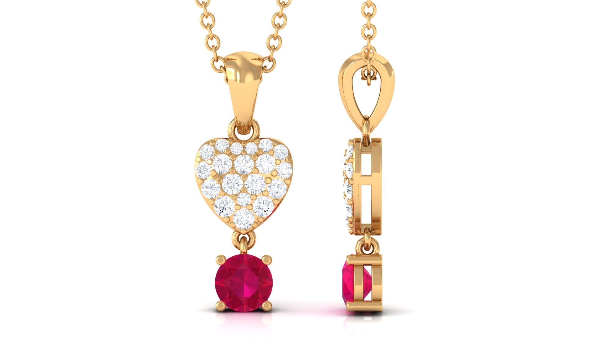 Real Ruby and Diamond Heart Drop Pendant