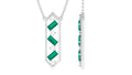 Emerald Geometric Necklace – Diamond Dangle, Baguette Cut Emerald, Solid Metal Jewelry