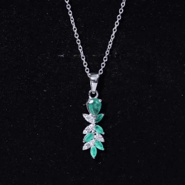 Emerald Diamond Necklace – Designer Bridal Necklace with Marquise Cut Pendant