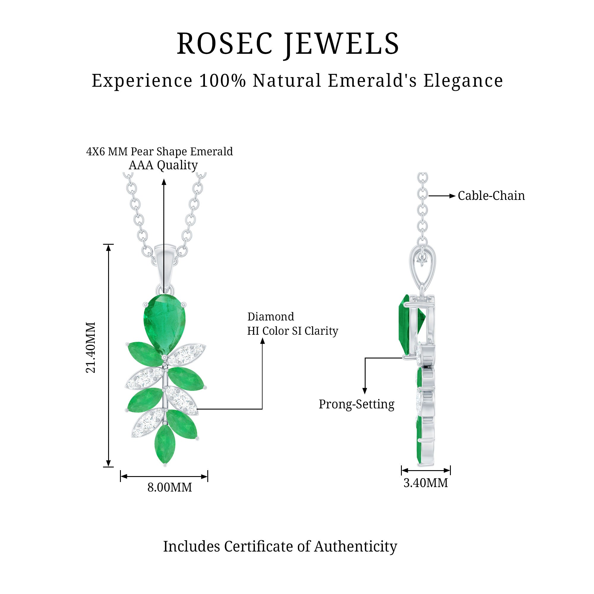 Emerald Diamond Necklace – Designer Bridal Necklace with Marquise Cut Pendant